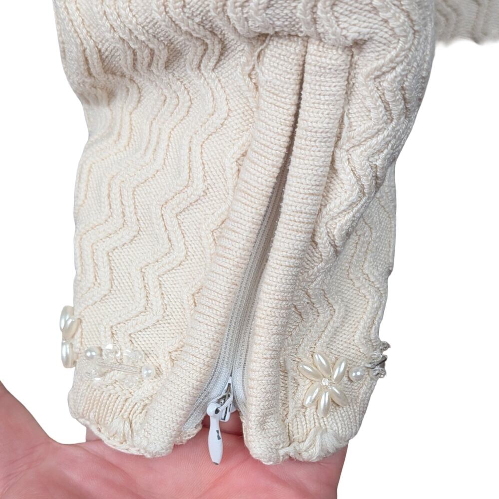 Vintage Arden B Silk Blend Zig Zag Knit Cardigan Large Y2K Beaded Lady Jacket - Picture 9 of 13